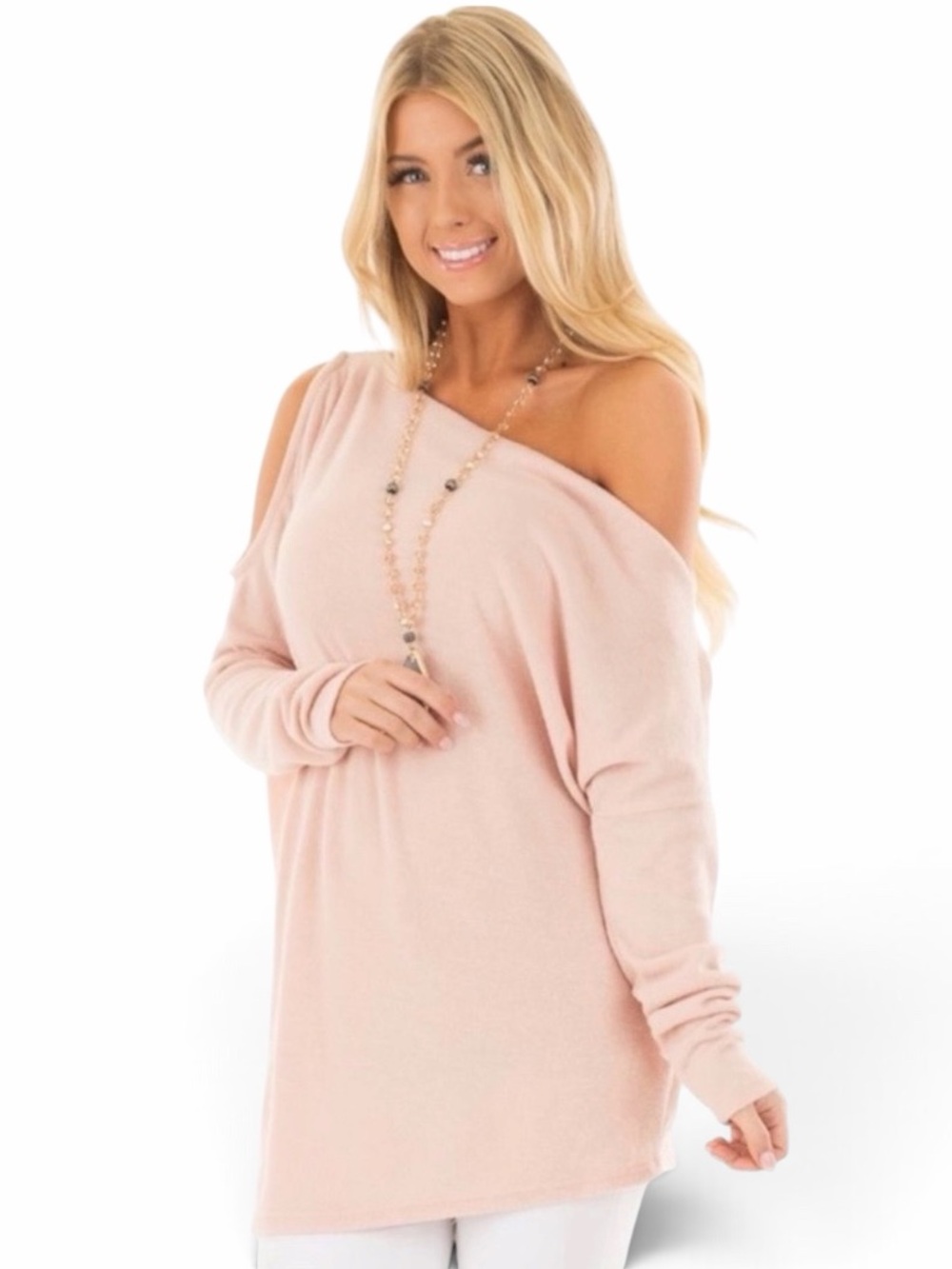 NEW 1.4.3. Story by Line Up Light Pink Off Shoulder Oversized Top Size Medium